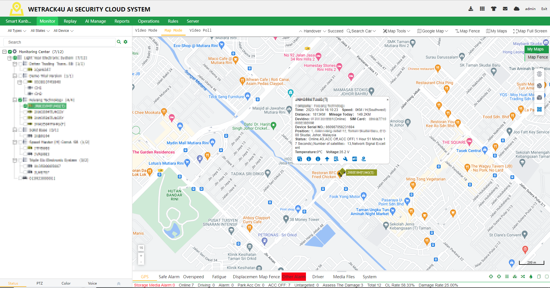 WETRACK Advanced monitoring screen